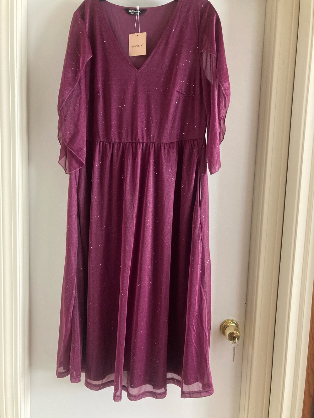 Bloomchic Formal Wine Color Midi Dress Fully Lined.